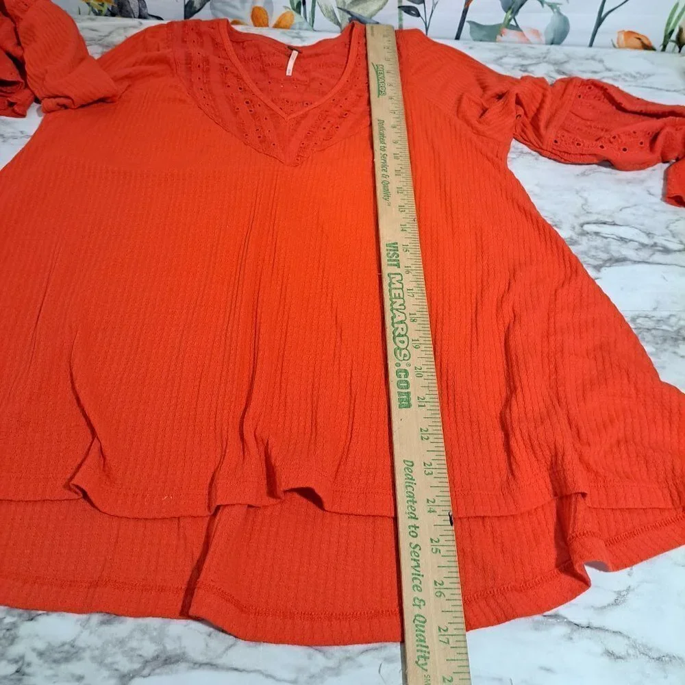 Free People Bright Orange Bell Sleeve V-Neck Top